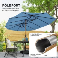 Outsunny Parasol de jardin double 5 x 3 m parasol de jardin extérieur avec base incluse, manivelle, protection UV, bleu(m-6)