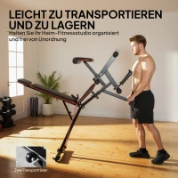 SPORTNOW Banco de pesas ajustable hasta 300 kg 3 en 1 Banco de entrenamiento con ruedas Extensor de piernas Banco predicador reposacabezas Bandas de resistencia(m-4)