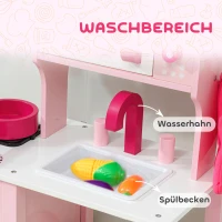 AIYAPLAY Kinderküche zum Spielen, Zubehör aus Holz, Küchengeräte, kompakt, Geräusche, Rosa(m-7)