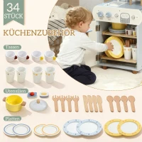 AIYAPLAY Spülküchen-Set, Holzgeschirrspüler für Kinder, 32 Zubehör-Teile, MDF, für Kinder ab 3 Jahren, Hellblau(m-5)
