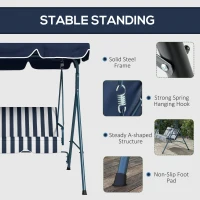 Outsunny Three-Seater Garden Swing Chair, with Adjustable Canopy - Blue Stripe(m-5)