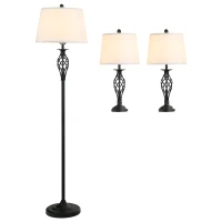 HOMCOM Set van 3 lampen: 2 tafellampen (ø38 x 158 cm) + 1 vloerlamp (ø30 x 62 cm) wit(m-1)