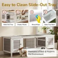 PawHut Rabbit Hutch and Run, with Removable Tray - Grey(m-7)