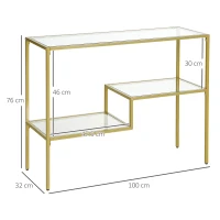 HOMCOM Consola de Entrada de 3 Estantes en Acero y Vidrio Templado, 100x32x76 cm, Oro(m-3)