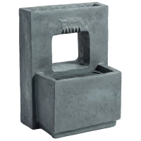 Outsunny Fântână arteziană în 2 trepte, fântână de grădină cu iluminare LED, ghiveci pentru plante, pompă, aspect piatră, reglabil 45 x 31,5 x 58,5 cm(m-1)