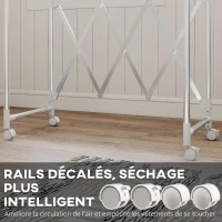 HOMCOM Séchoir à linge pliable étendoir linge intérieur à 3 barres réglables et 4 roulettes 104-150 x 103 x 145-197 cm argent(m-6)