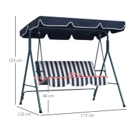 Outsunny Three-Seater Garden Swing Chair, with Adjustable Canopy - Blue Stripe(m-3)