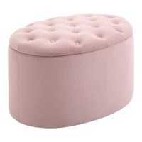 HOMCOM Puf Contenedor Ovalado Acolchado y Capitoneado en Terciopelo, 71x52x42cm, Rosa(m-1)