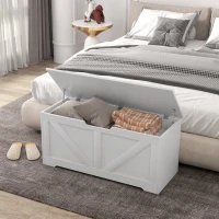 HOMCOM Arcón de Madera con Bisagras de Seguridad, Banco Contenedor Capacidad 127L, 100x40x45cm, Blanco(m-4)