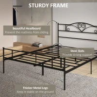 HOMCOM King Size Bed Frame, 5ft4 Metal Bed Base with Headboard and Footboard, 31cm Underneath Storage Space for Bedroom(m-6)