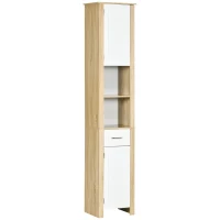 kleankin Mueble alto de baño en aglomerado con un cajón, 2 armarios y 2 estantes abiertos regulables, 37x30x184 cm(m-5)