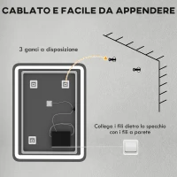 HOMCOM Specchio Bagno LED Touch con Luce Dimmerabile, a 3 Temperature e Antiappannamento, 60x80 cm(m-9)