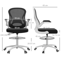 Vinsetto Silla de Oficina Ergonómica en Tejido Transpirable con Altura Regulable y Reposabrazos Abatibles, 59x65x110-130 cm(m-3)