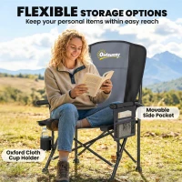 Outsunny Padded Camping Chair Adults Heavy Duty Folding Chair Side Pocket Cup Holder Carry Bag Outdoor Black(m-6)