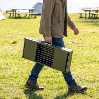 Outsunny Portable BBQ Grill, Foldable Charcoal Grill for Camping and Picnics with 2 Side Shelves and Handle, Green(m-9)