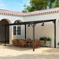 Outsunny 3 x 4.3m Metal Pergola with UPF 50+ and Waterproof Polycarbonate Roof, Wall-Mounted or Free Standing Garden Gazebo, Wind-resistant Outdoor Sun Shade, Dark Grey(m-8)