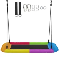 AIYAPLAY Balançoire-nid réglable suspendue jusqu'à 300 kg avec cordes réglables pour 3-8 ans 148x77x180 cm Multicolore(m-7)