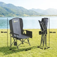 Outsunny Padded Camping Chair Adults Heavy Duty Folding Chair Side Pocket Cup Holder Carry Bag Outdoor Black(m-3)