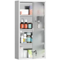 HOMCOM Medicijnkastje medicijnkastje EHBO met slot RVS 30 x 12 x 60 cm(m-1)