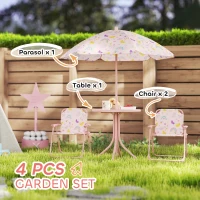 AIYAPLAY 4-Piece Kids Garden Table and Chair Set with Adjustable Parasol, Folding Chairs, Table, Rainbow Pattern, Pink(m-4)