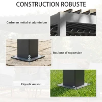 Outsunny Pergola bioclimatique 4x3m, pergola aluminium, lames orientables, manivelle, protection soleil, imperméable, gris foncé(m-4)