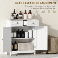 kleankin Meuble de salle de bain meuble de rangement 2 tiroirs placard double porte et étagère réglable 60 x 30 x 75 cm blanc(m-4)