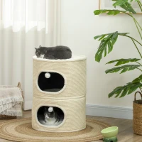 PawHut Tour pour chat modulable tonneau griffoir chat fermeture éclair séparable 3 niveaux tapis de grattage Ø 51 x 69 cm crème(m-10)