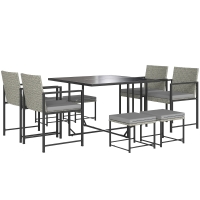 Outsunny Salón de jardín exterior de resina trenzada para 8 personas con cojines y tablero de vidrio templado, gris