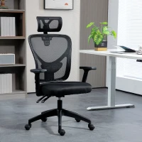 Vinsetto Silla de Oficina Ergonómica con Altura Regulable, Soporte Lumbar y Reposacabezas, 66x61x106-116cm Negro(m-2)