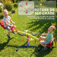 AIYAPLAY Balansoar pentru Copii Rotativ 360°, Capacitate 200kg, 2 Locuri cu Mânere Antiderapante, Scaune Capitonate, Spătar, Roți, 253x96x75 cm, 3-12 Ani(m-4)
