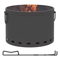 Outsunny Smokeless Fire Pit, 38cm Portable Wood Burning Firepit with Spark Screen and Poker, Low Smoke Camping Bonfire Stove for Garden Patio Picnic, Dark Grey(m-10)