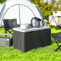 Outsunny Banco Contenedor 380L en HDPE con 2 Asas Laterales y Apertura Asistida por Gas, 115x60x60 cm, Negro y Gris(m-5)