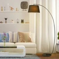HOMCOM Stehlampe, Gebogene Stehleuchte mit Stoffschirm, Bodenlampe mit runder Basis, Metall, 105L x 47B x 190H cm, Schwarz(m-7)