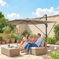Outsunny Parasol déporté 2,9x2,9 m en aluminium avec manivelle inclinaison réglable rotation 360° base croisée et housse kaki(m-5)