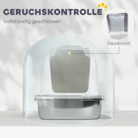 PawHut Katzenklo Edelstahl mit Deckel, Katzentoilette mit Wanne, Streuschaufel, für Katze unter 5 kg, 52,4 x 41,3 x 42 cm, Weiß(m-5)