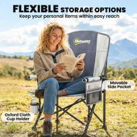 Outsunny Padded Camping Chair Adults Heavy Duty Folding Chair Side Pocket Cup Holder Carry Bag Outdoor Light Grey(m-6)