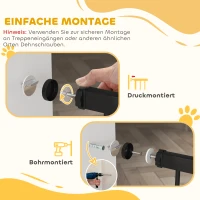 PawHut Haustiertor, 77 cm Treppengatter, verstellbare Breite 76-104 cm, mit Katzentür, für Treppen und Türöffnungen, Schwarz(m-5)