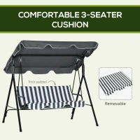 Outsunny Three-Seater Garden Swing Chair, with Adjustable Canopy - Grey Stripe(m-7)