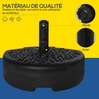 Outsunny Pied de parasol demi-round, socle parasol extérieur à remplir avec 18 kg d'eau / 21 kg de sable, 50 x 31 x 38 cm, noir(m-6)