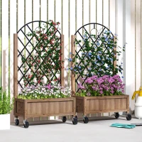 Outsunny Wooden Planter, with Metal Trellis - Brown/Black(m-2)