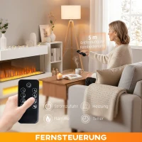 HOMCOM Elektro-Kamin mit 11 Flammenfarben, 10 Kristallbett-Farben, 1000W/2000W, Fernbedienung, vielseitig einsetzbar, Weiß(m-7)