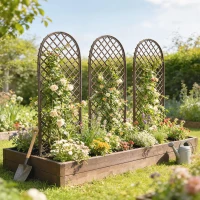 Outsunny Set de 3 spalieri de grădină din nuiele împletite Panou Arc pentru Plante cățărătoare 43 x 2 x 112 cm, efect lemn natural(m-10)