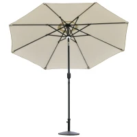 Outsunny Sombrilla de Jardín Φ270 x 245Acm con Apertura por Manivela e Inclinable, Luces LED y Panel Solar, Blanco Crema(m-1)