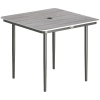 Outsunny Garden Dining Table for 4, 85 cm Square Outdoor Table with Umbrella Hole, Faux Wood Top, Metal Legs, Light Grey(m-1)