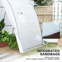 Outsunny Polytunnel Greenhouse with Sandbags, Walk-In Tunnel Green House with 2 Doors and Screen Windows, 1.8 x 1.8 x 2m, White(m-5)