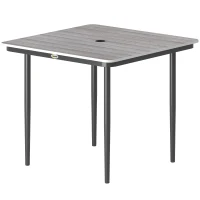 Outsunny Garden Dining Table for 4, 85 cm Square Outdoor Table with Umbrella Hole, Faux Wood Top, Metal Legs, Light Grey(m-11)