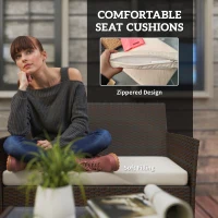 Outsunny 4 Piece Rattan Garden Furniture Sofa Set with Loveseat, Armchairs, Glass-Top Coffee Table and Cushions, Brown(m-6)