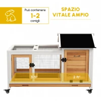 PawHut Recinto per Conigli Nani, Porcellini d'India, con Ruote, 108 x 58 x 73,5 cm, Giallo(m-4)