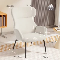 HOMCOM Moderner Polsterstuhl im Ohrenbacken-Stil, hohe Rückenlehne, dicke Polsterung, Stahlbeine, Cremeweiß(m-3)