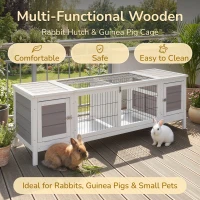 PawHut Rabbit Hutch and Run, with Removable Tray - Grey(m-4)